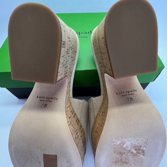 Kate Spade Ibiza Suede Platform Slide Size 7 B Women Cork Block Heel Sand - Picture 16 of 16